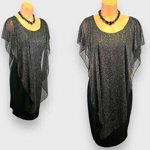 Pretty Vintage 90s Semi Sheer Black and Silver Sparkly Cocktail Party Dress